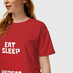 Футболка оверсайз женская Eat Sleep Horror Movies Repeat, цвет: красный — фото 2