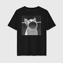 Женская футболка оверсайз ЧБ Pop Cat