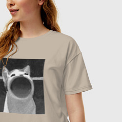 Футболка оверсайз женская ЧБ Pop Cat, цвет: миндальный — фото 2