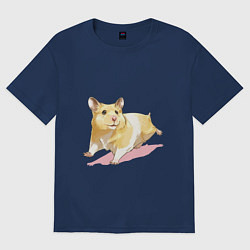 Футболка оверсайз женская Бегущий хомячек рисунок, цвет: тёмно-синий