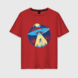 Женская футболка оверсайз Похищение пришельцами в лесу