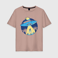 Женская футболка оверсайз Похищение пришельцами в лесу