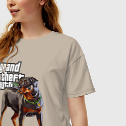 Футболка оверсайз женская ЧОП - ротвейлер из GTA 5, цвет: миндальный — фото 2
