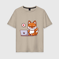 Женская футболка оверсайз Cute fox and laptop