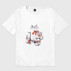 Футболка оверсайз женская Кошки, цвет: белый