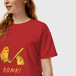 Футболка оверсайз женская Doge Bonk go to horny jail, цвет: красный — фото 2