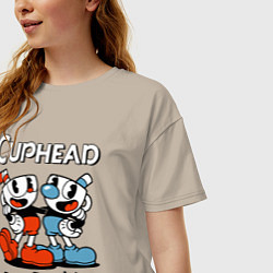 Футболка оверсайз женская Cuphead, Dont deal with devil, цвет: миндальный — фото 2