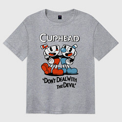 Футболка оверсайз женская Cuphead, Dont deal with devil, цвет: меланж
