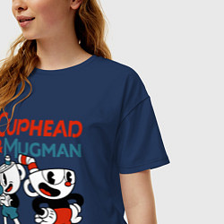 Футболка оверсайз женская Cuphead & Mugman, цвет: тёмно-синий — фото 2