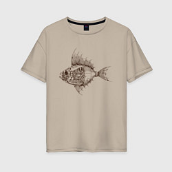 Женская футболка оверсайз Стимпанк Рыба Steampunk Fish Z