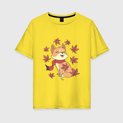 Футболка оверсайз женская Осенний милый котик и листопад, цвет: желтый