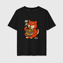 Женская футболка оверсайз Японская Сиба Ину ест Рамен