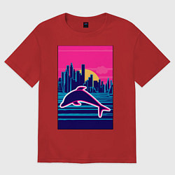 Женская футболка оверсайз Дельфин на фоне города