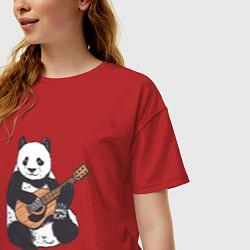 Футболка оверсайз женская Панда гитарист Panda Guitar, цвет: красный — фото 2