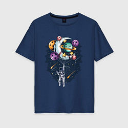Футболка оверсайз женская Космонавт на воздушных шарах, цвет: тёмно-синий