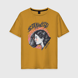 Женская футболка оверсайз Девушка - пантера StayWild