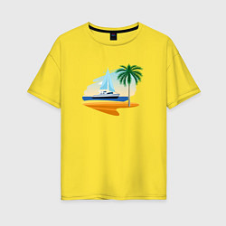 Женская футболка оверсайз Корабль и пальма
