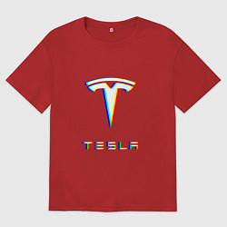 Женская футболка оверсайз TESLA MOTORS GLITCH ТЕСЛА