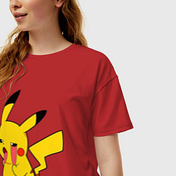 Футболка оверсайз женская Уставший Пикачу, цвет: красный — фото 2