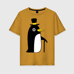 Женская футболка оверсайз Пингвин в шляпе
