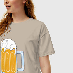 Футболка оверсайз женская Beer Cat, цвет: миндальный — фото 2