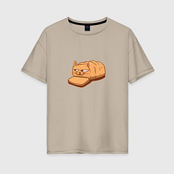 Женская футболка оверсайз Кот хлеб - Bread Cat