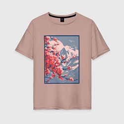 Женская футболка оверсайз Цветение Сакуры на фоне Фудзи