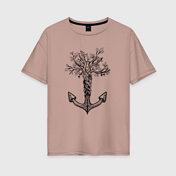 Женская футболка оверсайз Славянский якорь в виде дерева