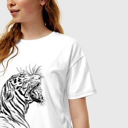 Футболка оверсайз женская Чёрно белый рисунок тигра, цвет: белый — фото 2