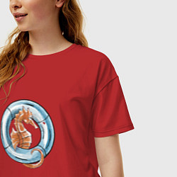 Футболка оверсайз женская Морской конек- спасатель, цвет: красный — фото 2