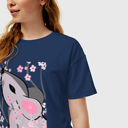 Футболка оверсайз женская Мышка и сакура, цвет: тёмно-синий — фото 2