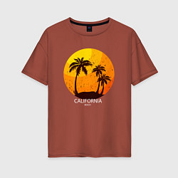 Футболка оверсайз женская Лето, пальмы, Калифорния, цвет: кирпичный
