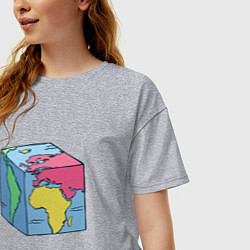 Футболка оверсайз женская Квадратный глобус земли, цвет: меланж — фото 2
