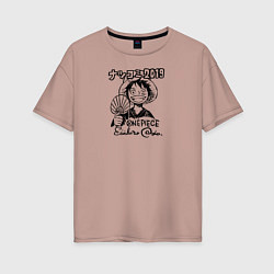 Женская футболка оверсайз Улыбка Луффи с веером One Piece