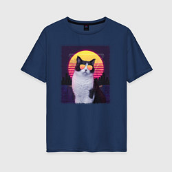 Женская футболка оверсайз Synthwave cat