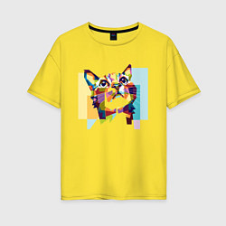 Футболка оверсайз женская Разноцветный котэ, цвет: желтый