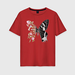 Женская футболка оверсайз Бабочка и цветы