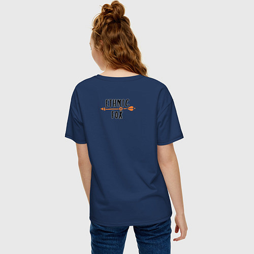 Женская футболка оверсайз Лиса в этническом стиле / Тёмно-синий – фото 4
