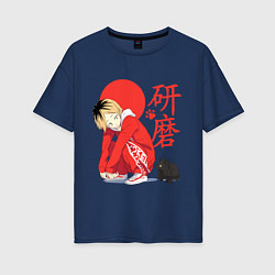 Женская футболка оверсайз Кенма Козуме с котиком Haikyuu