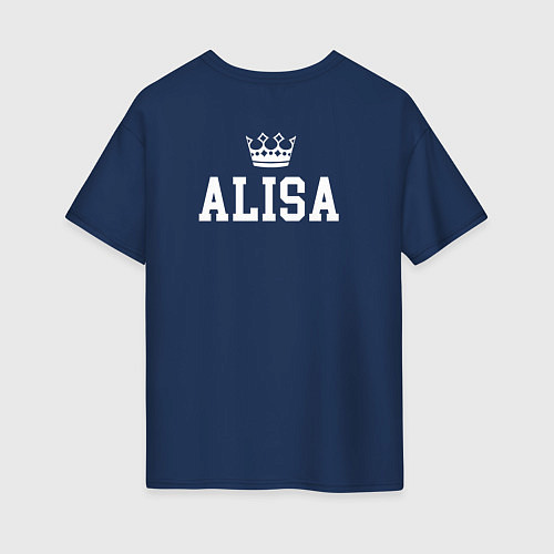 Женская футболка оверсайз Алиса Корона на спине / Тёмно-синий – фото 2