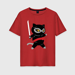 Футболка оверсайз женская Ninja Cat, цвет: красный