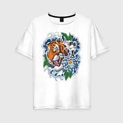 Женская футболка оверсайз Тигр в цветах