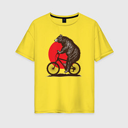 Женская футболка оверсайз Медведь на велосиеде