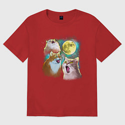 Футболка оверсайз женская Котики воют на Луну, цвет: красный