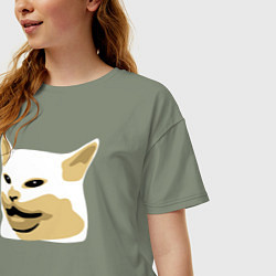 Футболка оверсайз женская Кот Смадж Мем, цвет: авокадо — фото 2