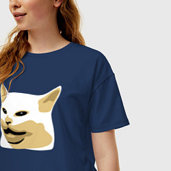 Футболка оверсайз женская Кот Смадж Мем, цвет: тёмно-синий — фото 2