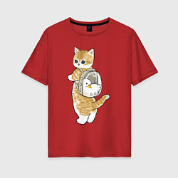 Женская футболка оверсайз Котёнок с гусём