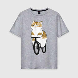 Женская футболка оверсайз Котик на велосипеде