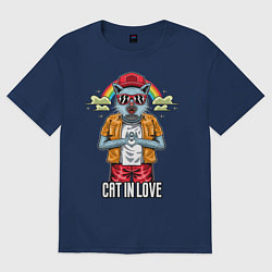 Футболка оверсайз женская Cat in love, цвет: тёмно-синий