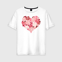 Женская футболка оверсайз Сердце в розах